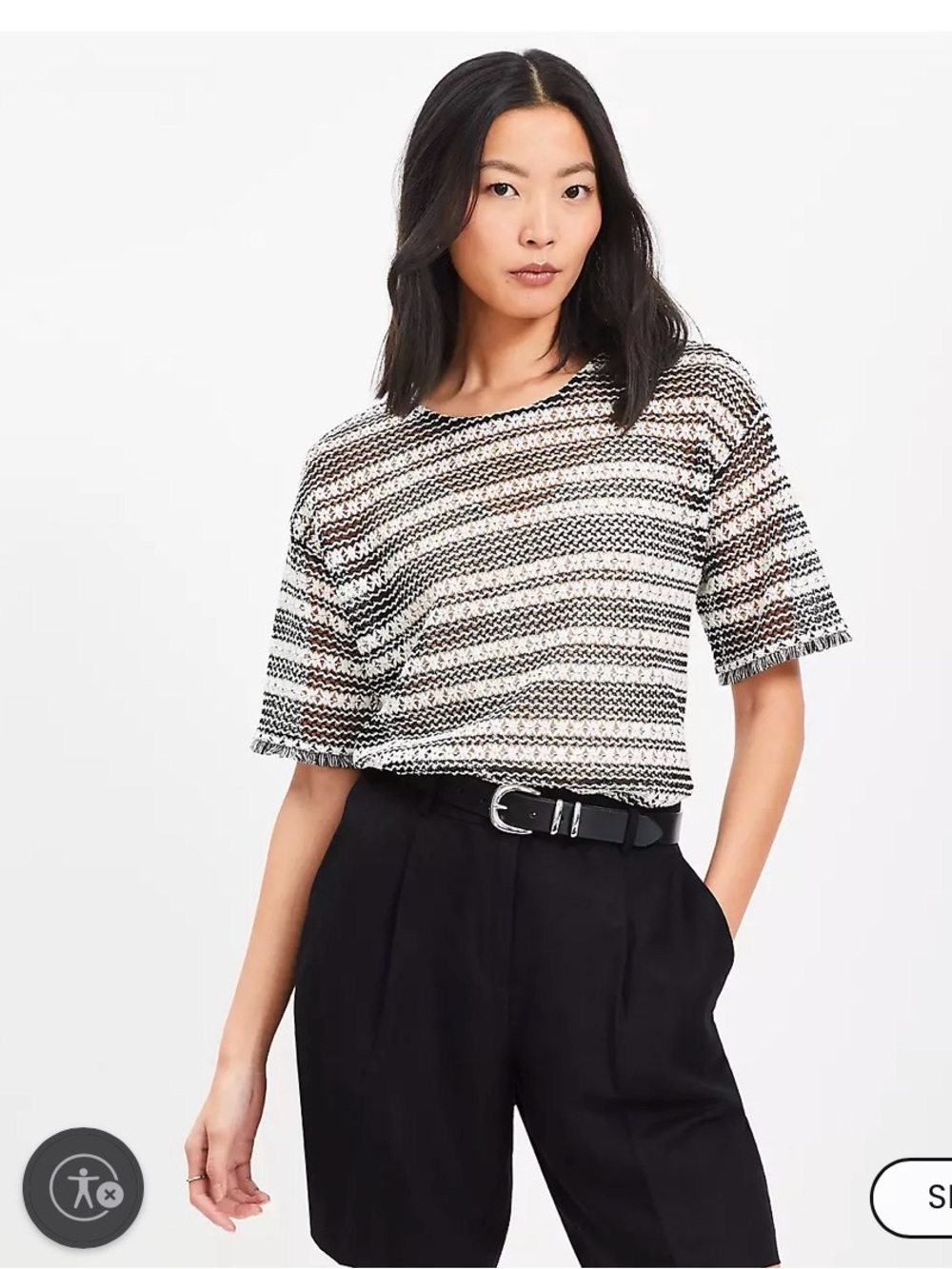 LOFT Striped Crochet Modern Tee